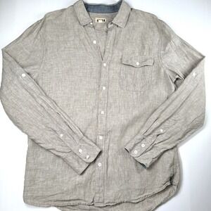 1901 100% Linen Shirt Mens Size M Heathered Tan Khaki Long Sleeve Button Up